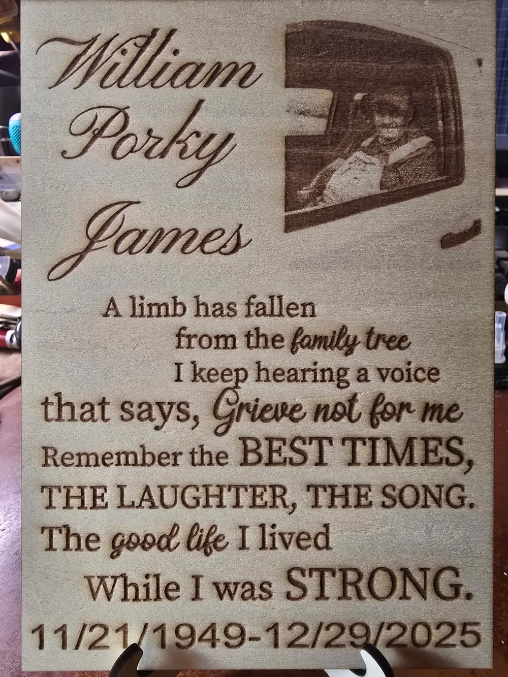 Personalized Memorial Plaque - Laser Engraved Wood